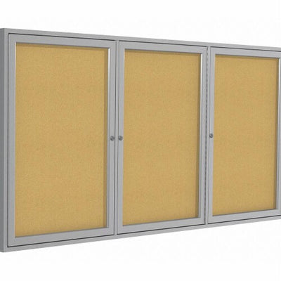 Ghent 3-Door Satin Aluminum Frame Enclosed Bulletin Board - Natural Cork (PA33672K)