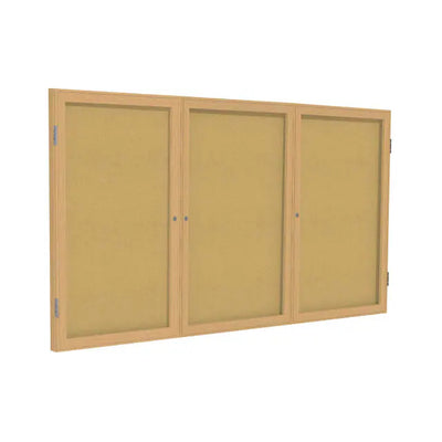 Ghent 3-Door Wood Frame Oak Finish Enclosed Bulletin Board - Natural Cork (PW33672K)