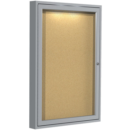 Ghent 2-Door Aluminum Frame Enclosed Natural Cork Bulletin Board w/ Concealed Lighting (CPA23648K)