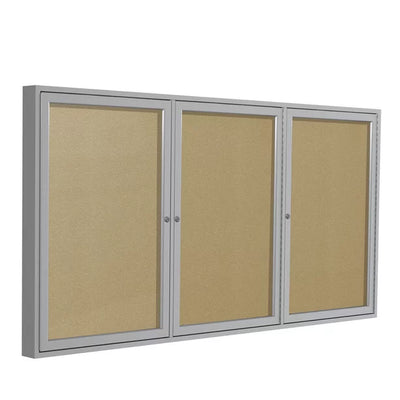 Ghent 3-Door Satin Aluminum Frame Enclosed Vinyl Bulletin Board - Caramel (PA33672VX-181)