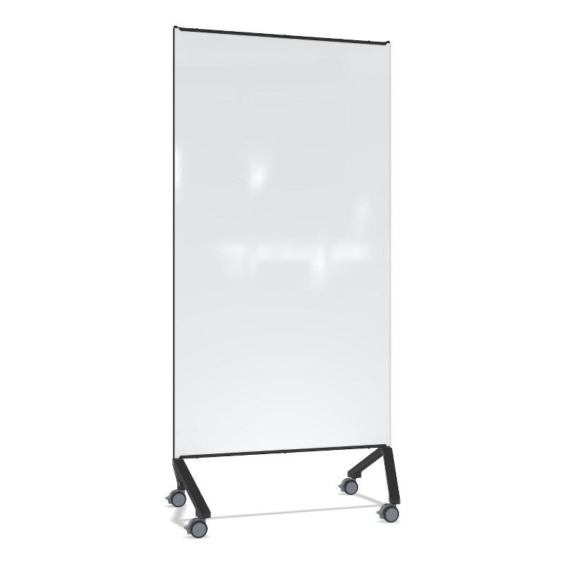 Ghent Pointe Non-Magnetic Mobile Glassboard Partition White Painted Glass w/ Black Frame, (77