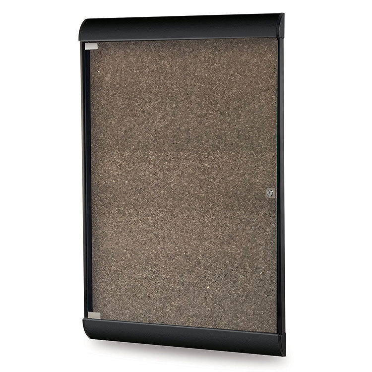 Ghent 1-Door Silhouette Enclosed Bulletin Boards w/ Black Aluminum Frame - PremaTak Vinyl (SILH20470)