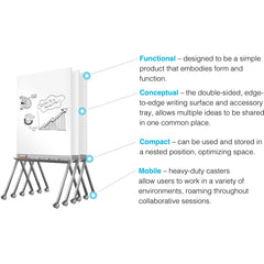 Ghent Roam Mobile Whiteboard White Surface Satin Aluminum Frame (36" W x 45" H) RM36SAWHN - EDUSupplyDirect