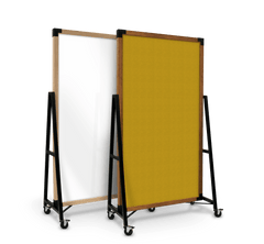 Ghent Prest Blue Mobile Non-Magnetic Glassboard  Carmel Oak Frame (40"W x 74"H) PRS1N7440BCBE - EDUSupplyDirect